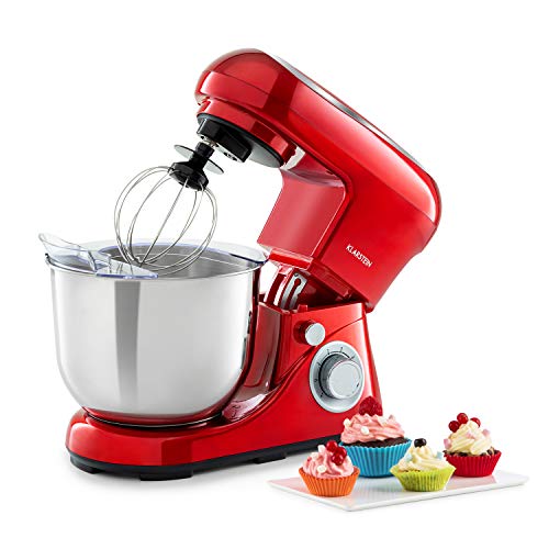 Klarstein Bella Pico 2G Robot de cuisine - 1200 W/1,6 PS en 6 niveaux de puissance avec fonction Pulse, système de mélange planétaire, bol en acier inoxydable de 5l, 3 pcs, rouge