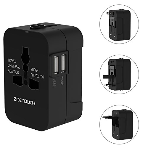 Preisvergleich Produktbild Reiseadapter Universal -ZOETOUCH Kompakt Reisestecker Adapter International Steckdosenadapter Dual USB Port Netzadapterstecker (Schwarz)