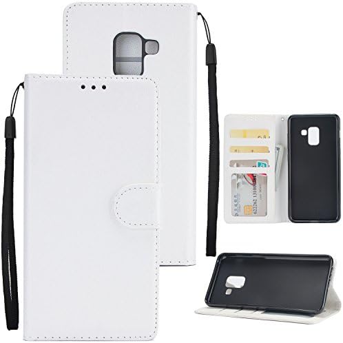 JHTC Galaxy A8 2018 Case Premium PU Leather Wallet Case,Slim Flip Folio Protective Phone Cover For Samsung Galaxy A8 2018 (White)