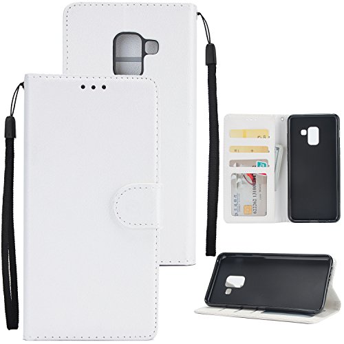 JHTC Galaxy A8 2018 Case Premium PU Leather Wallet Case,Slim Flip Folio Protective Phone Cover For Samsung Galaxy A8 2018 (White)