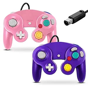 FIOTOK Classic Wired Controller Compatible with Gamecube Controller for Nintendo Wii Console Game Remote (Pink & Purple-2Pack)