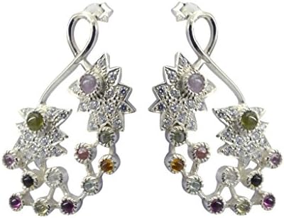 Riyo Gems Women's Tourmaline 925 Solid Sterling Silver Hand Carved Earring Multicolour N½