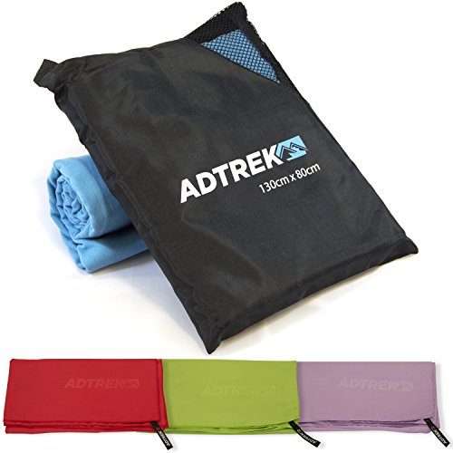 Microfibre Adtrek Travel Towel - Sports/Gym/Beach/Camping/Swimming/Yoga and Pilates Large &amp; XL With Zip Carry Bag - Quick Dry