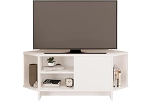 Bimossa Teo Corner TV Stand – Space-Saving TV Unit for 43–48'' TVs, Compact Media Console with Open Shelves & Cabinet, Ready to Assemble, Available in 5 Colours (White)