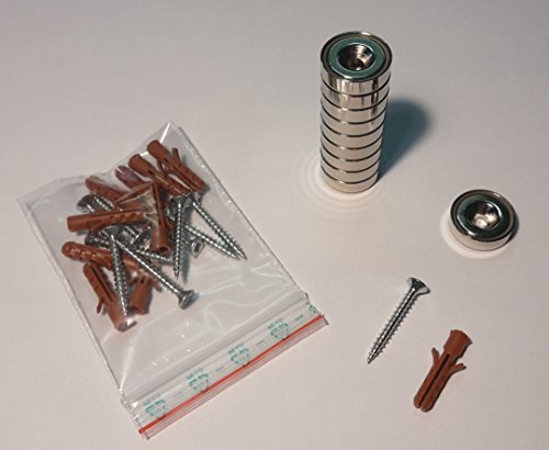 10 x Neodym-Ringmagnete/Senkmagnete/Topfmagnete, Durchmesser 20 mm, mit Senkung/Bohrung inkl. 10 Schrauben und Dübel
