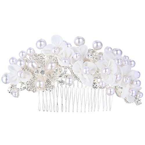 EVER FAITH® künstlich Perl Kristall Spitze elegant herrlich manüll Haarkämme Silber-Ton N06629-1
