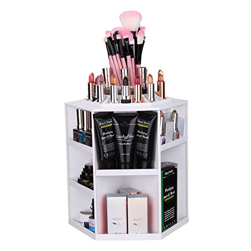 LuckyFine 360° Drehung Aufbewahrungsdosen Schmuckkasten Aufbewahrung Kosmetikum Makeup Box weiss
