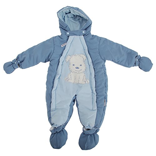 Baby Boys/Girls Cute Dog Design All In One Hooded Winter Snowsuit (12-18 Months) (Blue)