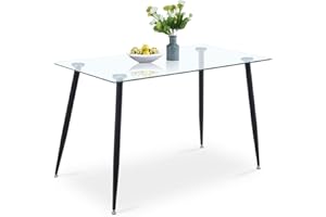 GOLDFAN Glass Dining Table Modern 4 Seater Kitchen Table Rectangle Dining Room Table with Sand Black Powder Coated Legs, 120 x 70 x 75 cm (Table Only)