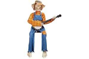 GEHANICO Skelett Lebensgroß Animierte Duell Banjo Skelette Spielende Bewegung Musikalische Mehrsprachige Banjo Skelette Duo Halloween Innendekoration Banjo Skelette Horror Nacht (Gelb Kann glänzen)