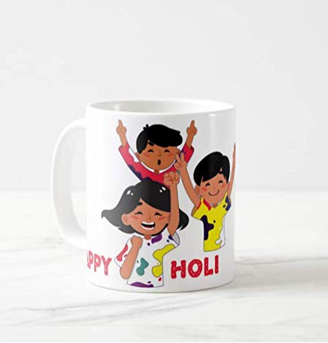 Funkybaba Ceramic Coffee Mug, Happy Holi Printed Mug, 325 ml Mug, Gift for Couple, Mug for Friends, Mug for Brother, Mug for Sister