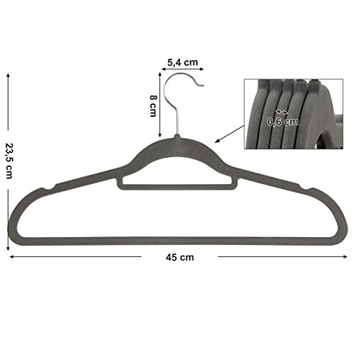 Songmics 20 Stück 0,6 cm dick Anzugbügel Kleiderbügel mit rutschfeste Oberfläche dünn, Samt, Grau CRF20V - 7