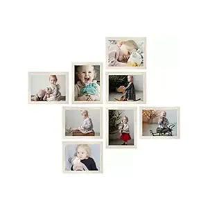 AG Crafts Wood Wall Photo Frame (Pale White, 8 Photos)