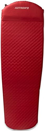 Adtrek Red XL Single Self Inflating Camping Mat Mattress With Pillow, 196cm x 61cm, Carry Bag Included