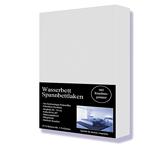 Wasserbett Spannbettlaken 200g/m² Steghöhe 40 cm Spannbetttuch Mit Rundum-Gummi Boxspringbett für 180×200 bis 200×220 cm Weiß - 2