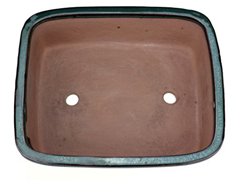 Bonsaischale Rechteckig mit abgerundeten Ecken Grün Glasiert (L 24,8cm x B 21,5cm x H 7cm) - 4