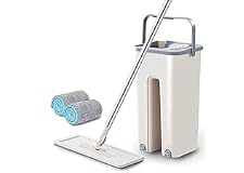 LYSOL Heavy Quality Floor Mop with Bucket, Flexible Kitchen tap Flat Squeeze Cleaning Supplies 360° Flexible Mop Head/2 Reusa