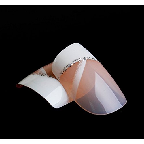 Bling Art False Nails French Manicure White Glitter 24 Full Cover Medium Tips UK