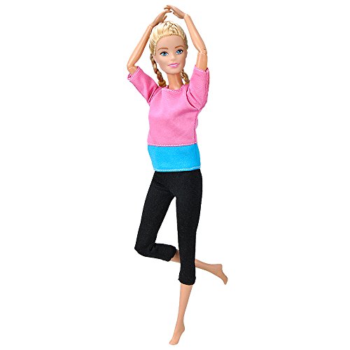 E-TING Yoga Hecho a Mano Ropa Gimnasio Trajes Deportiva para muñeca de niña (Pink-Blue)(muñeca no incluida)