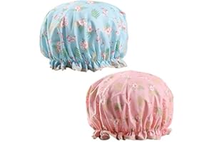 MCSQK Cuffia doccia 2 Pezzi, Impermeabile Cuffia da Doccia Riutilizzabile Cuffia da Bagno Donna Elastica Grande Showe Caps, Donne Capelli Protezione per Donna Doccia Spa Salon Bagno Uso Domestico