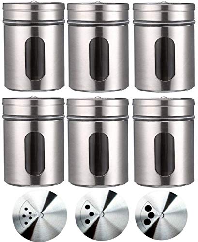 niboline 6 Gewürzstreuer Gewürzdosen Set - Silber - Edelstahl - 300ml Groß - Dosen für Gewürze