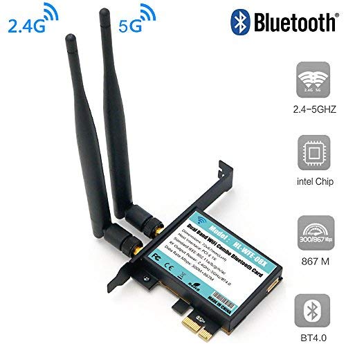 ZYX 802.11AC Desktop WiFi Card 802.11 A/B/G/N/AC Bluetooth 4.0 AC1200 2.4Ghz-300Mbps/5Ghz-867Mbps Card Low Profile Bracket