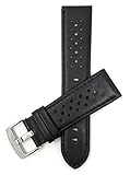 Leder Uhrenarmband 18mm für Herren, Schwarz, perforiert, Stil GT Rally, Schließe Edelstahl, auch verfügbar in weiß, rot, gelb, orange, königsblau, braun und rosa