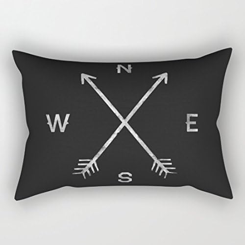 Black Canvas Compass Arrow Rectangle Throw Pillow Covers Decorative Rectangle Cushion Covers 12 x 20 for Sofa