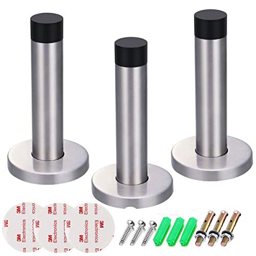 Dproptel, fermaporta adesivo in acciaio inox cromato, resistente, fermaporta con paraurti in gomma, confezione da 3, argento