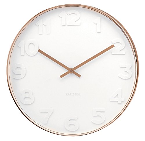 Karlsson KA5588 Wanduhr Mr. White Numbers, Rahmen Kupfern, Metall, weiß, 6 x 37.5 x 37.5 cm