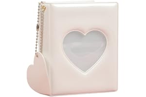 LEEQ Mini Photocard Binder(Weiß), Mini Einsteckalbum, Photocards, Fotoalbum Fotokartenhalter, Fotoalbum Klein, Liebesherz Hohl Fotohüllen, 32 Taschen Visitenkartentasche für 3 Zoll Mini Fotoalbum