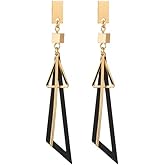 Nilu's Collection Fancy Hollow Triangle Long Geometric Drop Earrings for Girls & Women