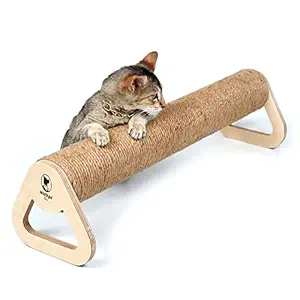 WildStyle Pets Wooden cat Scratching Post, Cat Scratcher, Horizontal Floor cat Scratching Post Triangle Cap, cat Scratch Pole, Modern cat Furniture, Jute (23 Inches)