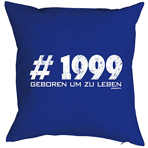 Kissen zum Geburtstag: # 1999 geboren um zu leben – Geschenk Set mit gratis Urkunde – Zierkissen, Couchkissen – royalblau - 2