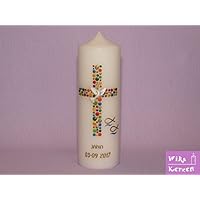 Taufkerze Kommunionkerze Mädchen Junge mit Name und Datum 25x8cm mm Taufe Kerze 