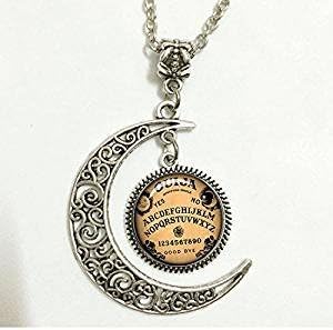 Charm Crescent Moon Ouija Board Pendant,Oujia Necklace,Oujia Game Inspirational Gift ,Black Magick Photo Pendant ,Wiccan Jewelry, Wicca Necklace, Pagan Jewelry
