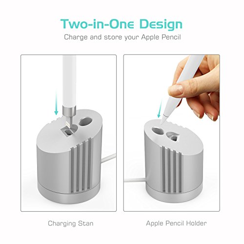 MoKo Apple Bleistift Charging Dock, Tragbare Desktop Charging Station Stand Charger Ladegerät Dock für Apple iPad Bleistift Pro Bleistift Apple Pencil mit USB-Ladekabel, Silber - 2