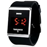 Watches LED Touch Digital Uhr Trendy Bunte, Herrenuhr, Damenuhr, Casual Sport, Rechteck Form Zifferblatt Gummiband Uhr,Black
