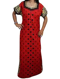 Indiatrendzs Women's Cotton Polka Dot Red Nightwear Printed Maxi Nighty Chest : 48"