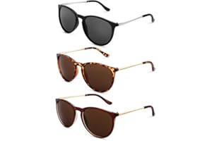 Bestomrogh 3 Pack Vintage Round Retro Polarized Sunglasses UV400 Protection Lens Ladies & Men Sunglasses