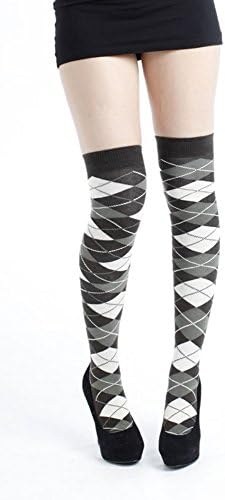 Ladies/Girls Argyle Overknee Black-Brown-Khaki-Beige Scottish Tradition Socks