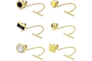 FIOROYAL 6Pcs Tie Tacks for Men Tie Pin with Chain 14K Gold Plated Tie Tack Clutch for Wedding Birthday Anniversary Business Accessory
