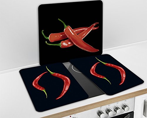 WENKO 2712941500 Multi-Platte Hot Peperoni – für Glaskeramik Kochfelder, Schneidbrett, Gehärtetes Glas, 56 x 0.5 x 50 cm, Mehrfarbig - 4