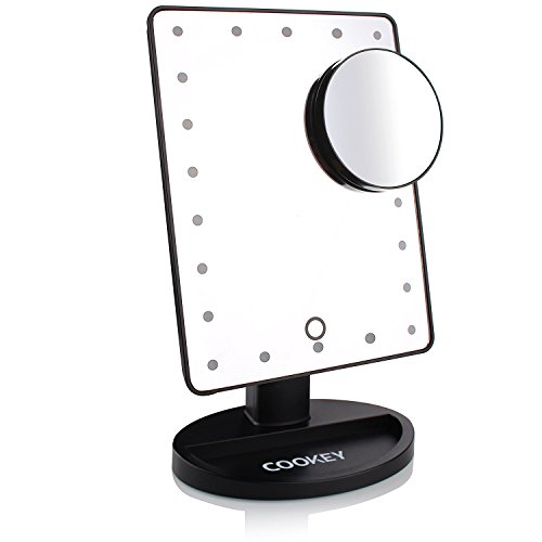 Cookey Beleuchtete Make up Spiegel Beleuchtete Eitelkeit Kosmetikspiegel mit Beweglichen 10x Vergrößerung 22 LED Ideal für Schlafzimmer Tischplatte Badezimmer Dressing Rasieren Reisen (Schwarz)