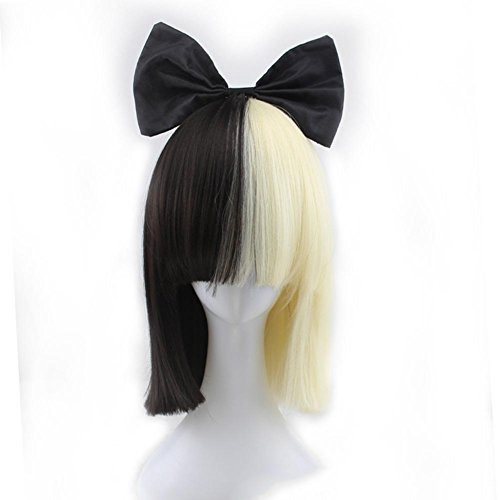 QMMCK Sia Estilo Peluca Negro Y Oro Claro Color Mezclado Moda Popular Peluca Y Negro Corbata