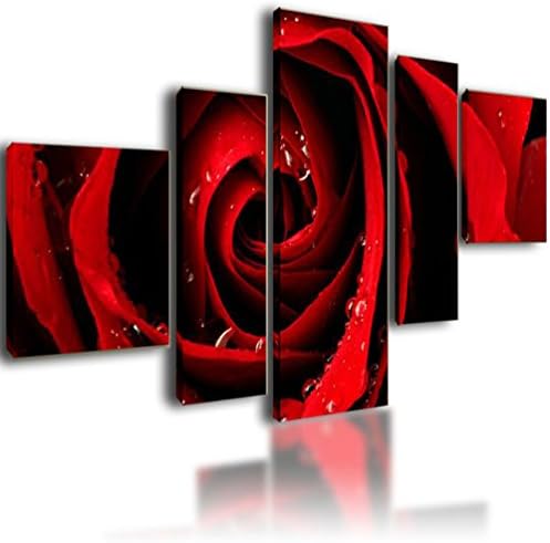 XL Parted Canvas Picture Wall Art Split Multi Panel Framed Modular Living Room - 5 panel Red Rose 130cm x 70cm 2297