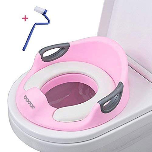Baobë Asiento de Inodoro para Niños, Reductor de WC para Bebé, Tapa WC con Reposabrazos, Redondos y Ovalados Rosa