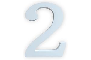 KOPPER-24 Lettre en bois blanc, environ 20 cm, 1,8 cm d'épaisseur, chiffre 2