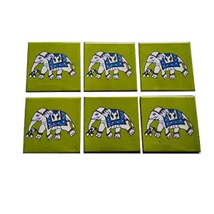 Shiv Kripa Blue Pottery Home Decorative Ceramic Wall Hanging Tile Design Flooring Tiles Floral Kitchen Washroom Mosaic Furniture Tile Handmade Backsplash 4 x 4 Inches Tile (Pack of 6, Green)