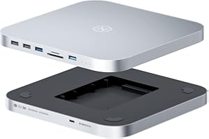 USB-C Hub with Hard Drive Enclosure, Hagibis Type-C Docking Station & Stand for Mac Mini M1 with SATA, USB 3.0, SD/TF Card Reader and USB 2.0 Ports for New MM M1 Laptop (Silver)